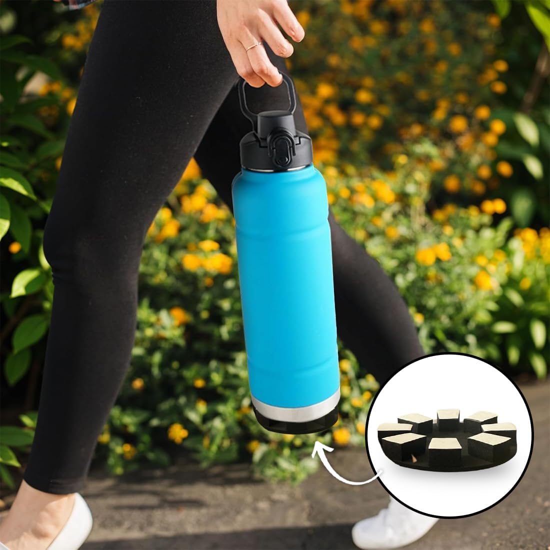 Carrying water tumbler with smart tracker attached